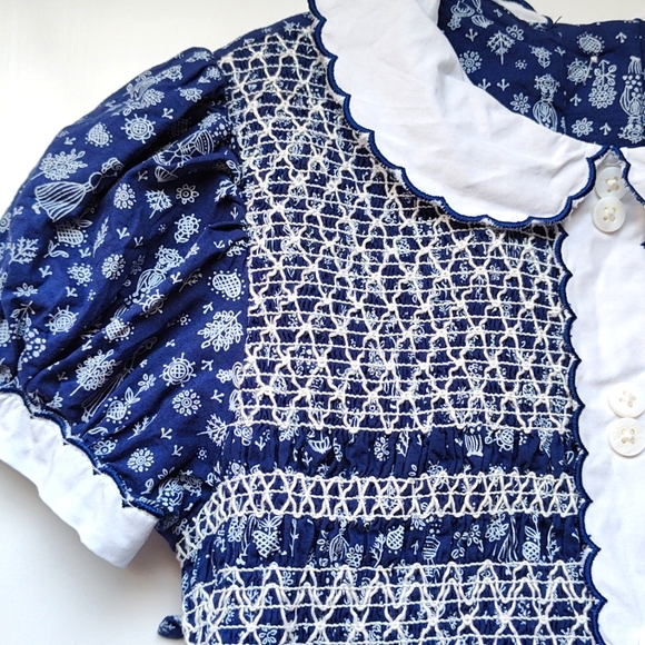 Pettigirl Navy Blue White Smocked Dress size 4T - Picture 3 of 5